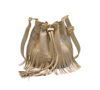 CORIOS Women Tassel Bucket Crossbody Bag Bohemian Fringe Drawstring Shoulder Bag Soft PU Leather Tote Handbag Fringed Satchel Messenger Bag for Daily Travel Dating Shopping Beige
