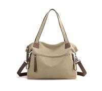 CORIOS Women Tote Bag Canvas Handbag Large Capacity Shoulder Bag Crossbody Bag with Multiple Pockets Casual Top Handle Bag Messenger Bag Shopping Travel Work Daily Satchel Bag Khaki