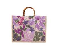 CORIOS Women Tote Handbag Bohemian Style PP Straw Linen Shoulder Bag Hobo Bag with Sequin Embroidery Summer Beach Bag Bamboo Handle Top Handle Bag for Vacation Beach Travel Daily Use Violet