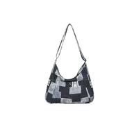 CORIOS Women's Black Canvas Crossbody Bag, 34cm(L) * 10cm(W) * 28cm(H), Retro Patchwork Design, Adjustable Shoulder Strap