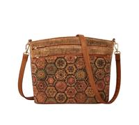 CORIOS Women's Bohemian Style Shoulder Crossbody Bag Cork Fabric Satchel Messenger Bag Top-Handle Bag with Ethnic Pattern Retro Handbag Daily Travel Work Shopping Tote Square Flower