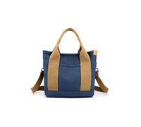 CORIOS Women's Dark Blue Small Vintage-inspired Canvas Tote Bag with Multi-layer Pockets and Top Handle