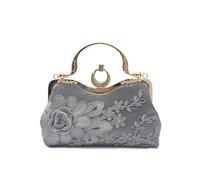 CORIOS Women's Dark Grey Floral Embroidery Clutch Bag, 23cm x 3cm x 15cm, Retro Top Handle Bag with Chain Strap, Perfect for Formal Events, Weddings, Parties