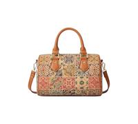 CORIOS Women's Elegant Boston Bag Bohemian Style Shoulder Crossbody Bag Top-Handle Bag with Ethnic Pattern Cork Fabric Satchel Messenger Bag Retro Tote Handbag for Daily Travel Work Shopping Caramel