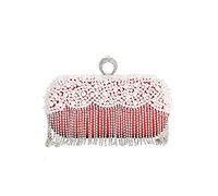 CORIOS Women's Evening Bag Pearl Handbag Crystal Tassel Clutch Purses Rhinestones Shoulder Bag Sequin Glitter Crossbody Bag Bridal Wedding Purse for Wedding Cocktail Prom Party Banquet Red