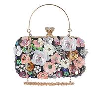 CORIOS Women's Evening Bag Sequins Floral Handbag Colorful Flower Clutch Purses 3D Sequins Banquet Bag Elegant Shoulder Bag Crossbody Bag for Wedding Banquet Prom Cocktail Party Black