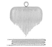 CORIOS Women's Evening Handbag Crystal Tassel Clutch Purses Rhinestones Shoulder Bag Banquet Bag Bridal Wedding Purse Sequin Glitter Crossbody Bag for Wedding Banquet Prom Cocktail Party Silver