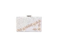 CORIOS Women's Flower Evening Bag Rhinestone Clutch Bag Sparkly Crystal Handbag Pearl Beaded Shoulder Bag Glitter Bridal Wedding Purse Crossbody Bag with Chain White