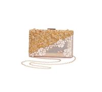 CORIOS Women's Flower Evening Bag Rhinestone Clutch Bag Sparkly Crystal Handbag Pearl Beaded Shoulder Bag Glitter Bridal Wedding Purse Crossbody Bag with Chain Champagne