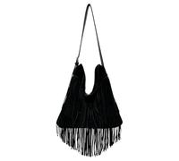 CORIOS Women's Fringe Suede Hobo Shoulder Bag Stylish Tassel Design Handbag Versatile PU Leather Crossbody Messenger Bag for Daily/Casual Wear Black