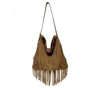 CORIOS Women's Fringe Suede Hobo Shoulder Bag Stylish Tassel Design Handbag Versatile PU Leather Crossbody Messenger Bag for Daily/Casual Wear Camel