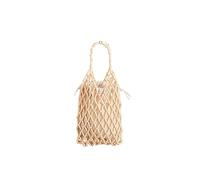 CORIOS Women's Mini Tote Bag, White, XS: Hand-woven Maple Wood & Beading, Drawstring Design, Boho-chic, Summer, Wedding, Beach, Daily Use