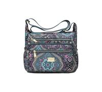 CORIOS Women's Nylon Crossbody Bag Bohemian Floral Print Shoulder Handbag Multi-Pocket Messenger Satchel Bag Lightweight Top Handle Bag Boho Hobo Tote for Vacation Beach Travel Black Phoenix Tail