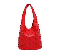 CORIOS Women's PU Leather Handbag Fashionable Stud-Embellished Shoulder Underarm Bag Small Capacity Bucket Top Handle Bag Work Travel Shopping Daily Use Tote Red