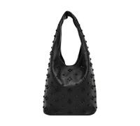 CORIOS Women's PU Leather Handbag Fashionable Stud-Embellished Shoulder Underarm Bag Small Capacity Bucket Top Handle Bag Work Travel Shopping Daily Use Tote Black