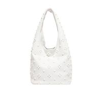 CORIOS Women's PU Leather Handbag Fashionable Stud-Embellished Shoulder Underarm Bag Small Capacity Bucket Top Handle Bag Work Travel Shopping Daily Use Tote White