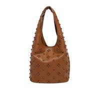 CORIOS Women's PU Leather Handbag Fashionable Stud-Embellished Shoulder Underarm Bag Small Capacity Bucket Top Handle Bag Work Travel Shopping Daily Use Tote Brown