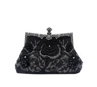 CORIOS Vintage 1920s Beaded Evening Bag Pearl Clutch Bag for Women Sequin Handbag Bridal Wedding Purse Exquisite Handmade Embroidery Floral Shoulder Bag Glitter Crossbody Bag for Prom Party Black