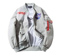 CORIRESHA Mens Apollo NASA Patches Slim Fit Bomber Jackets Windbreaker - gray - 4X-Large