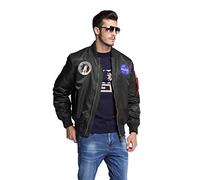 CORIRESHA Mens NASA Embroidery Badge Slim Fit Bomber Jackets Zipper Windbreaker, Black, XL