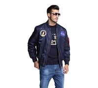 CORIRESHA Mens NASA Embroidery Badge Slim Fit Bomber Jackets Zipper Windbreaker, Blue, L