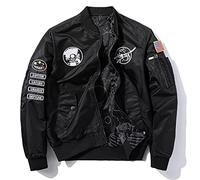 CORIRESHA Reversible NASA Bomber Jacket with Embroidery Badge, 1 black, L