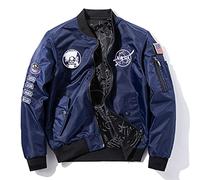 CORIRESHA Reversible NASA Bomber Jacket with Embroidery Badge, 1 blue, XL