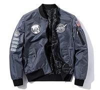 CORIRESHA Reversible NASA Bomber Jacket with Embroidery Badges, 1grey, XL