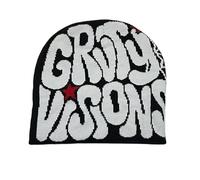 CORIRESHA Unisex Adult Y2k Beanie Spider Web Graphic Letter Knitted Hats Winter Warm Caps, Black White, One Size