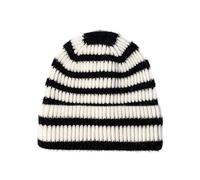 CORIRESHA Unisex Fashion Striped Beanie Cuffed Winter Warm Cozy Chunky Rib Knit Hat, 2_white Black, One size