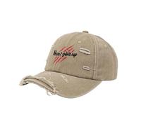 CORIRESHA Unisex Never Give Up Baseball Cap Adjustable Distressed Embroidered Dad Hat, Khaki, One size