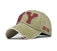 CORIRESHA Vintage Distressed New York Hat Cotton Adjustable Embroidery Baseball Cap for Unisex, Khaki, One size