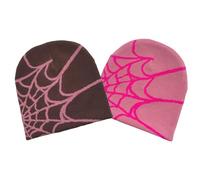 CORIRESHA Women Men y2k Beanie Spider Web Knit Hats Warm Soft Goth Winter Caps, 2_coffee Pink/Pink Dark Pink, One Size