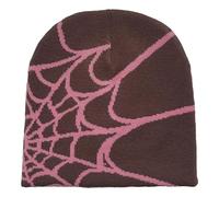 CORIRESHA Women Men y2k Beanie Spider Web Knit Hats Warm Soft Goth Winter Caps, Coffee Pink, One Size