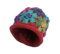 CORIRESHA Women's Boho Crochet Flower Beanie Handmade Cotton Hollow Out Y2k Summer Hat, 3 Thick Wine Red, One Size