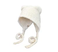CORIRESHA Women's Cute Cat Ears Crochet Beanie Ear Flap Winter Warm Knit Hat, White Bear Ears, One Size