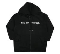 CORIRESHA Women's Dear Person Behind Me Hoodie Zip Pocket You Are Enough Sweatshirt, Black, S