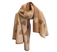 CORIRESHA Women's Winter Heart Plaid Scarf Cashmere Feel Oversized Warm Wrap Shawl, Khaki, One Size