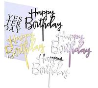 Coriver 12 Pack Happy Birthday Cake Topper, Acrylic Glitter Cupcake Topper for Birthday Cake Decorations(Gold, Rose Gold, Silver, Black*3)
