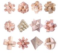 Coriver 12Pcs Wooden Brain Teaser Puzzle Logic Puzzles, IQ Games IQ Test Challenge Toy 3D Interlocking Puzzles Disentanglement Game for Kids Teenager Adults