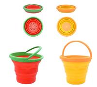 Coriver 2 x Foldable Beach Bucket Sand Bucket with Handle with Fruit Pattern, Outdoor Sandbox Snow Toy for Parties, Camping, Travelling and Fishing