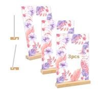 Coriver A4 Acrylic Sign Holder, 3 Pack A4 Plastic Display Stand with Wood Base, Vertical or Slanted Clear Poster Menu Holder, Table Stand Holder for Advertising Cafe Office Wedding Store Restaurant