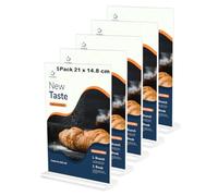 Coriver A5 Acrylic Sign Holder, 5 pack T-Shape A5 Clear Display Stand, Double-Side Acrylic Display, Poster Table Menu Holders for Store Hotel Office Stall Exhibition-21 x 14.8 cm