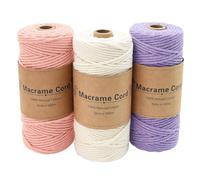 Coriver Pack of 3 Macrame Yarn, 3 mm x 100 m Macrame Cord, Macrame Cord Macrame Yarn Cord, Macrame Starter Set for DIY Crafts Weaving Decoration Hanging Plant Hanger (5th Purple + Pink + Beige)