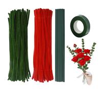 Coriver Pipe Cleaner Flower Set, 200 Pieces Pipe Cleaners, 2 Colours of Rose Pipe Cleaners, Green Chenille Stems Bouquet Craft Pipe Cleaners, Red Bouquet for Beginners DIY Art Crafting Decoration