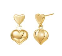 CORIXTAL Chunky Gold Earring For Women Thick Heart Stud Earrings Simple Statement Dainty Geometrical Trendy Gold Hoop Earrings Jewelry Gift, Brass, No Gemstone