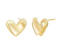 CORIXTAL Chunky Gold Earring For Women Thick Heart Stud Earrings Simple Statement Dainty Geometrical Trendy Gold Hoop Earrings Jewelry Gift, Brass, No Gemstone