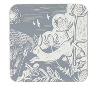 Cork Backed Coasters with Hare Design, Set of 4, Grey and Cream Botanical Print