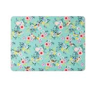 Cork Backed Placemats with Birds and Floral Design, Turquoise Background, Set of 4
