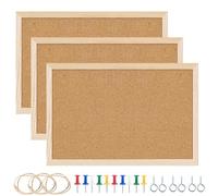 Cork Board, 3 PCS Cork Pin Board with Wooden Frame 30 x 40 cm Notice Boards with 15 Pushpins and Three Set of Hanging Rings Memo Boards for Home Office and Kitchen